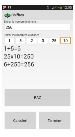 Copie d'cran de l'application "Chiffres"